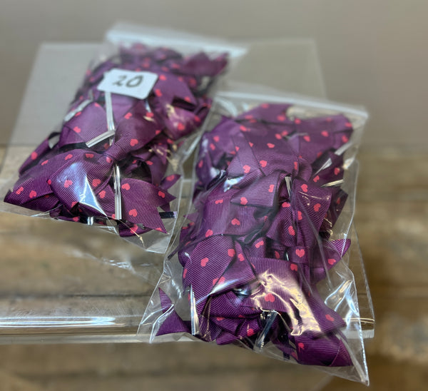 Ribbon Bows Pre-Made - Purple grosgrain with heart motif *20 pieces*